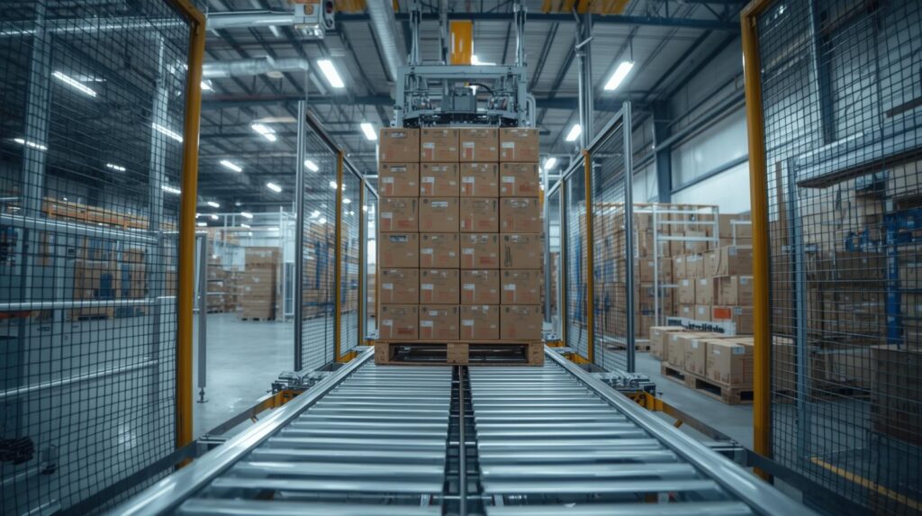 automated pallet packer s in warehouse