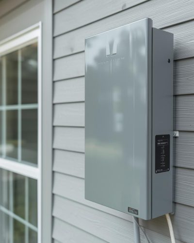 home new switch board on side of house